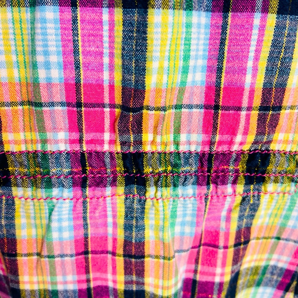 TOMMY HILFIGER Plaid W/Gold Metallic Thread~Cap Sleeves~Elastic Back Waist Sz SP - Picture 5 of 5